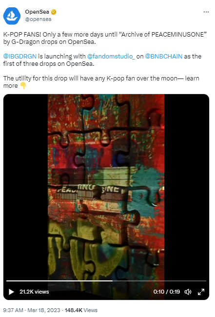 韩国歌手权志龙明日将在OpenSea发售NFT系列“ArchiveofPEACEMINUSONE”1